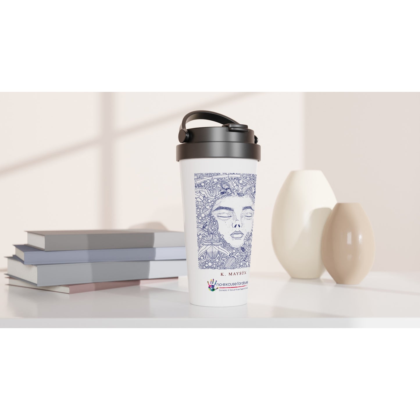 Insects design Exclusively by K. Maysun for No Excuse for Abuse CIC White 15oz Stainless Steel Travel Mug