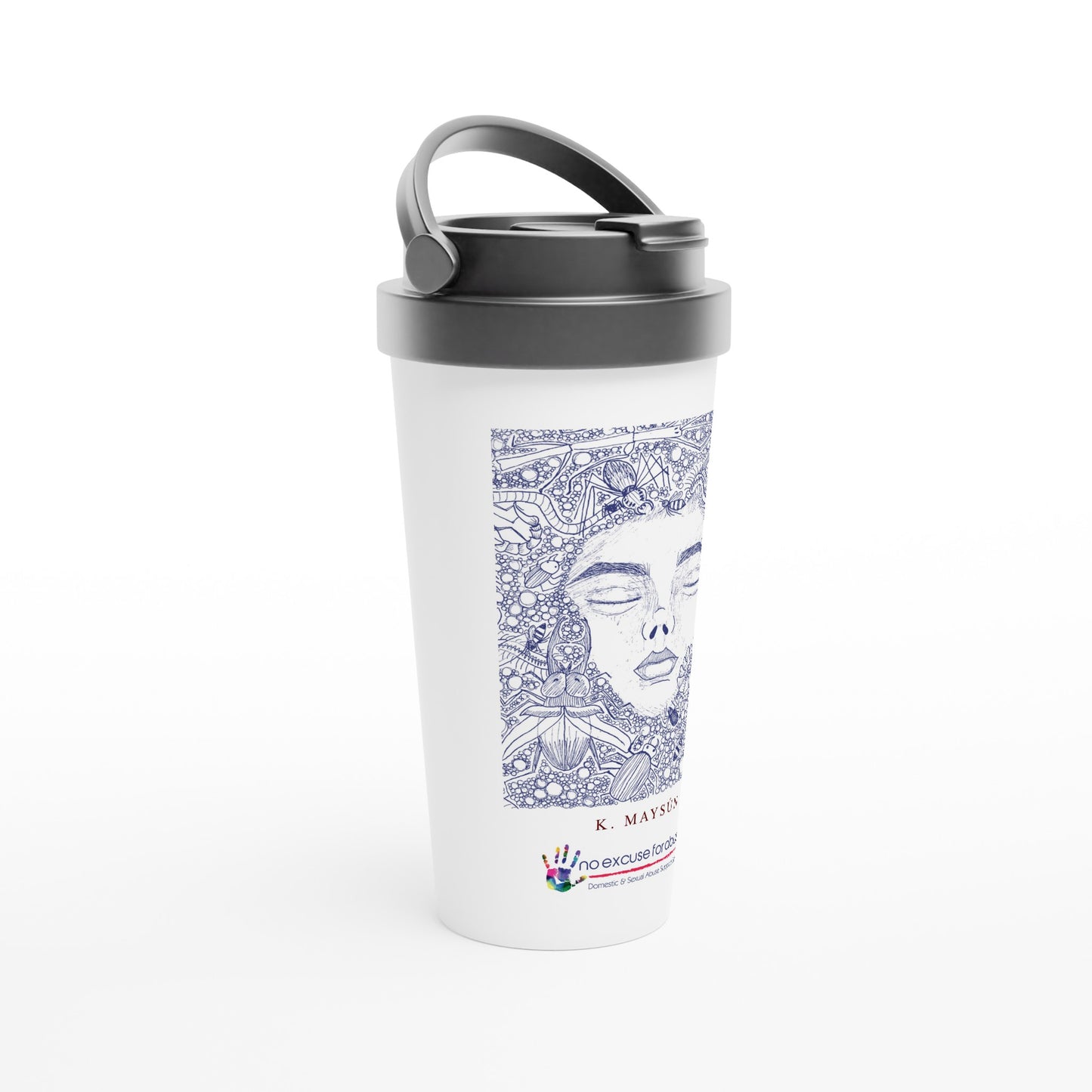Insects design Exclusively by K. Maysun for No Excuse for Abuse CIC White 15oz Stainless Steel Travel Mug