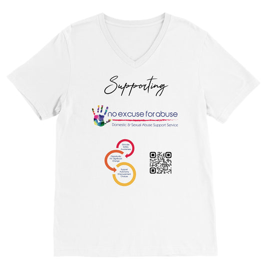 Supporting/Fundraising for No Excuse for Abuse CIC Premium Unisex V-Neck T-shirt